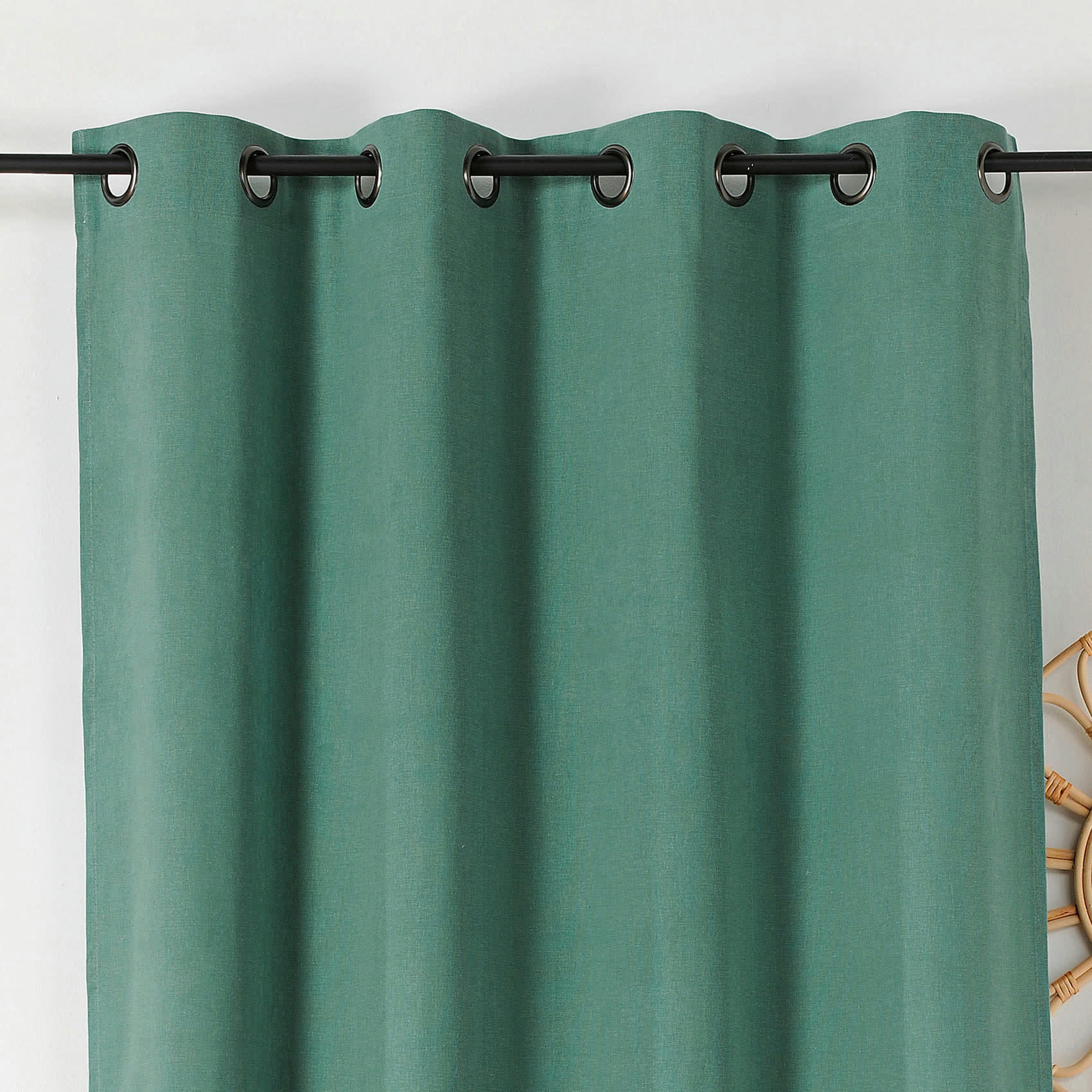 - Rideau d'ameublement  -  - effet usé coton/lin vert 135x240 cm