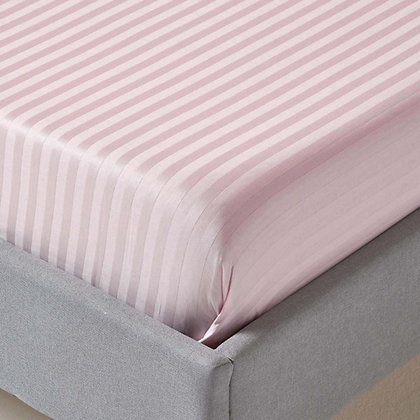Drap plat satin rayé en coton égyptien 330 fils violet, 270x300 cm - HOMESCAPES