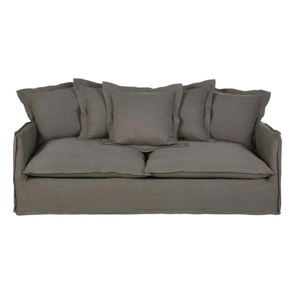 Barcelone - Canapé convertible 3/4 places en lin épais gris, matelas 6 cm