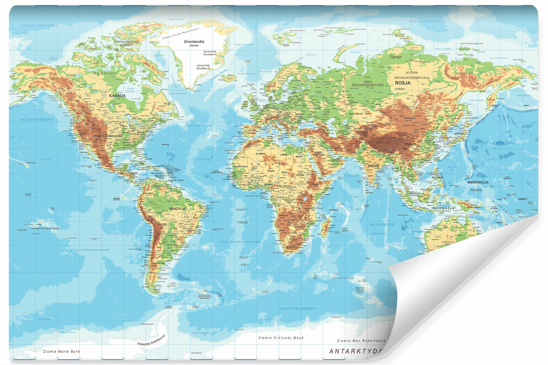Fototapeta Fizyczna Mapa Świata 90x60cm