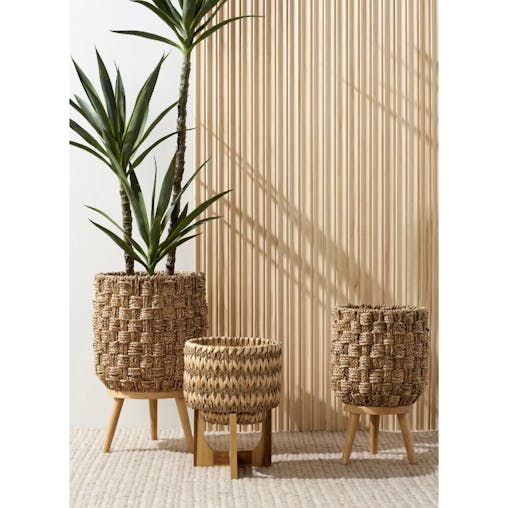 Amalfi Barbados Planter Pot on Stand 2pc Set Natural