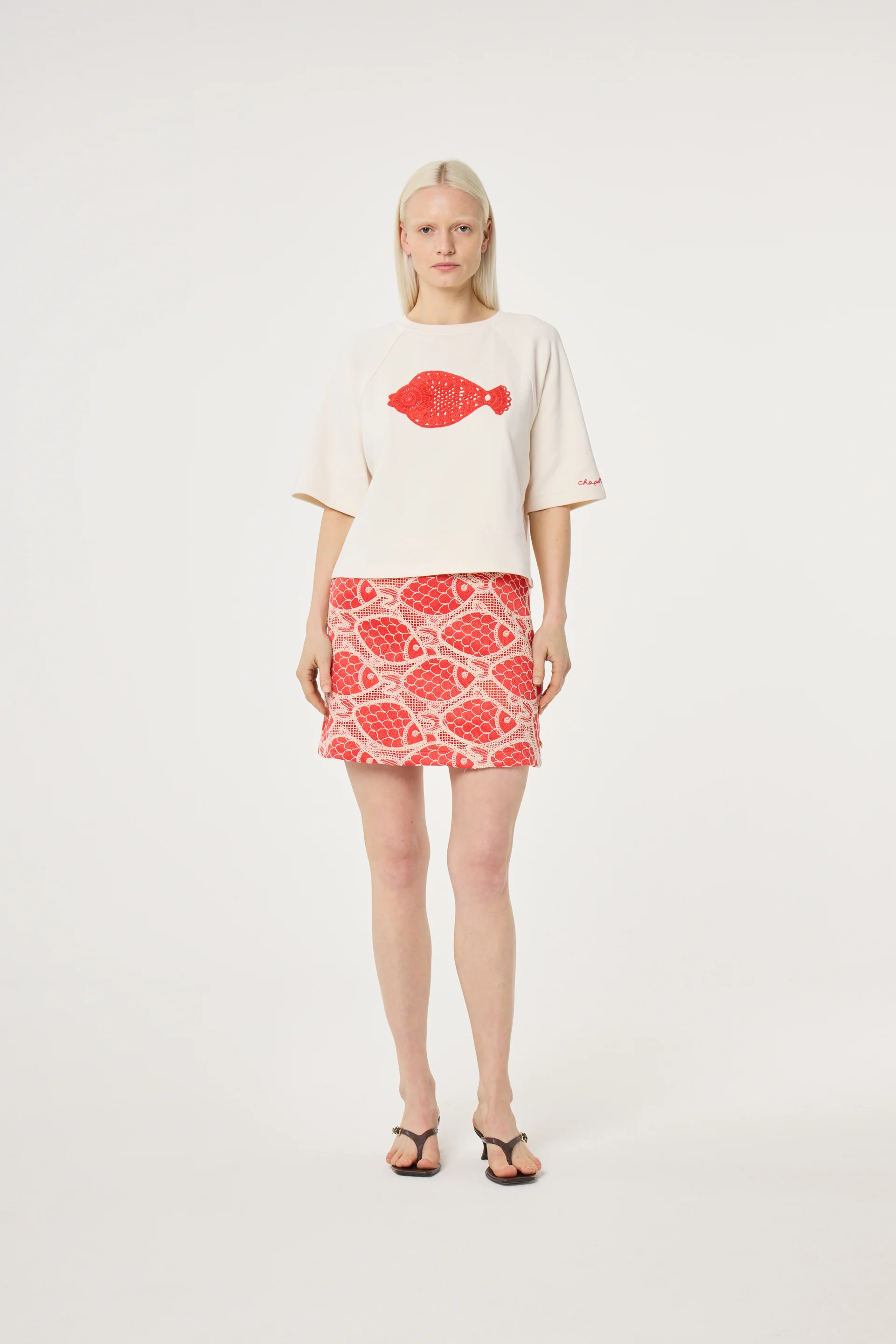 Nanda Sweater | Cosy White/Tangerine Tango