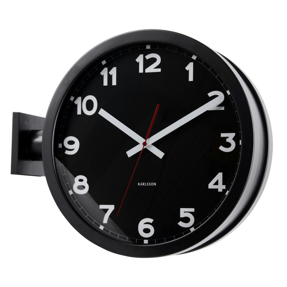 NEW CLASSIC DOUBLE SIDED - Horloge murale double face h38cm aluminium noir