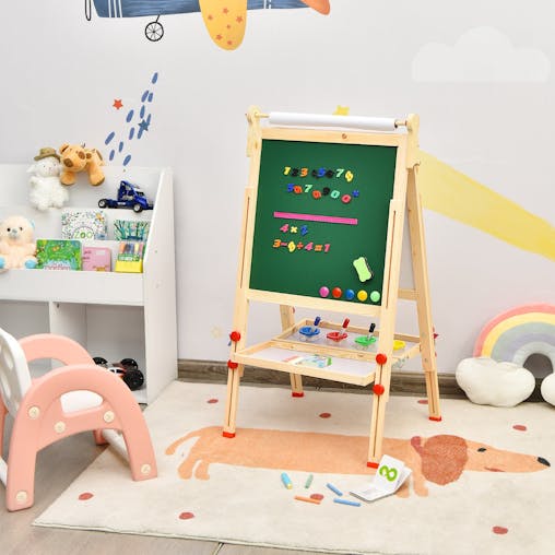 NNECW Art Easel with Paper Roll and Double-Sided Adjustable Drawing Easel Board for Kids