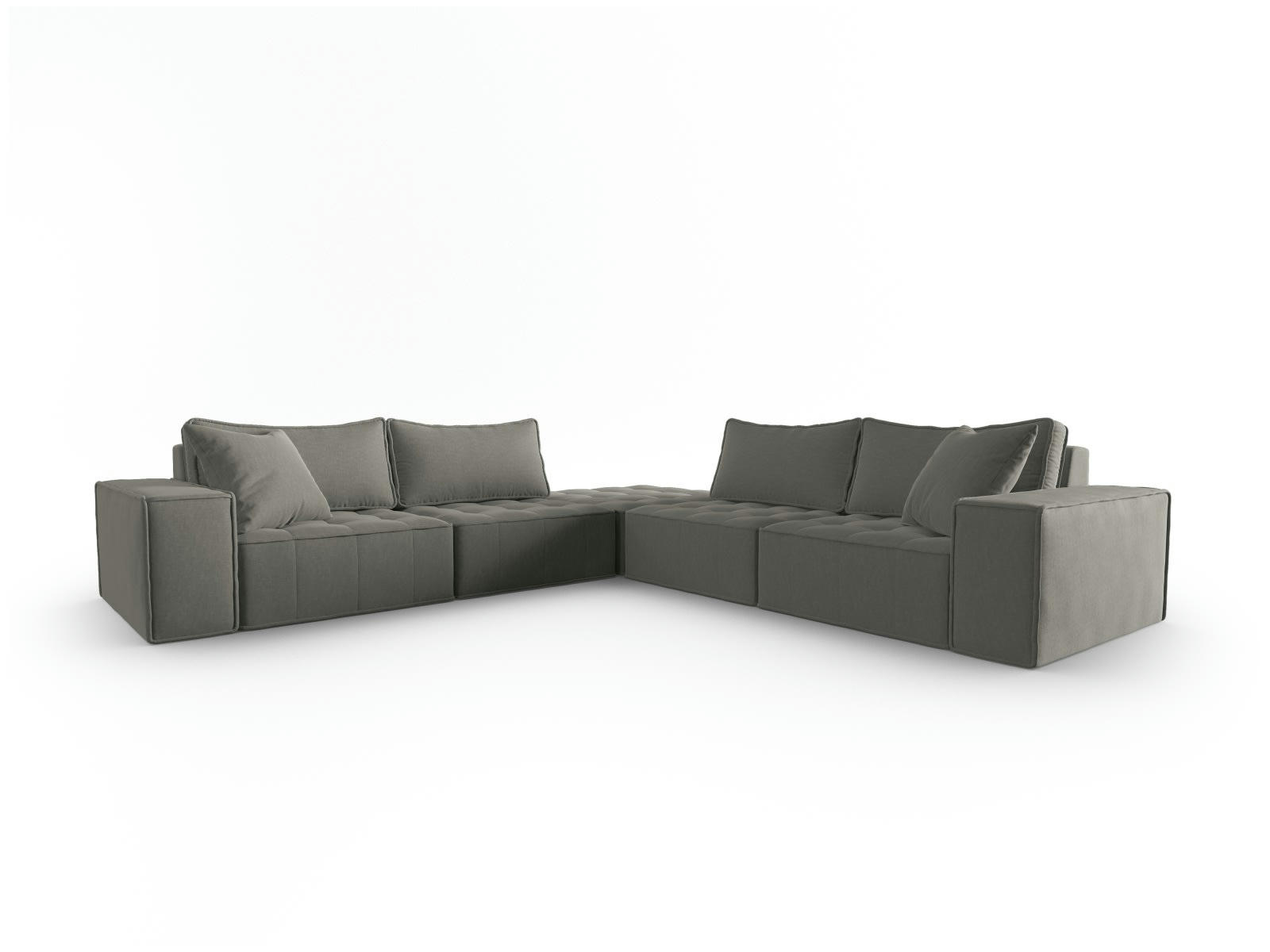MIKE - Canapé d'angle symétrique modulable 7 places en tissu structurel gris