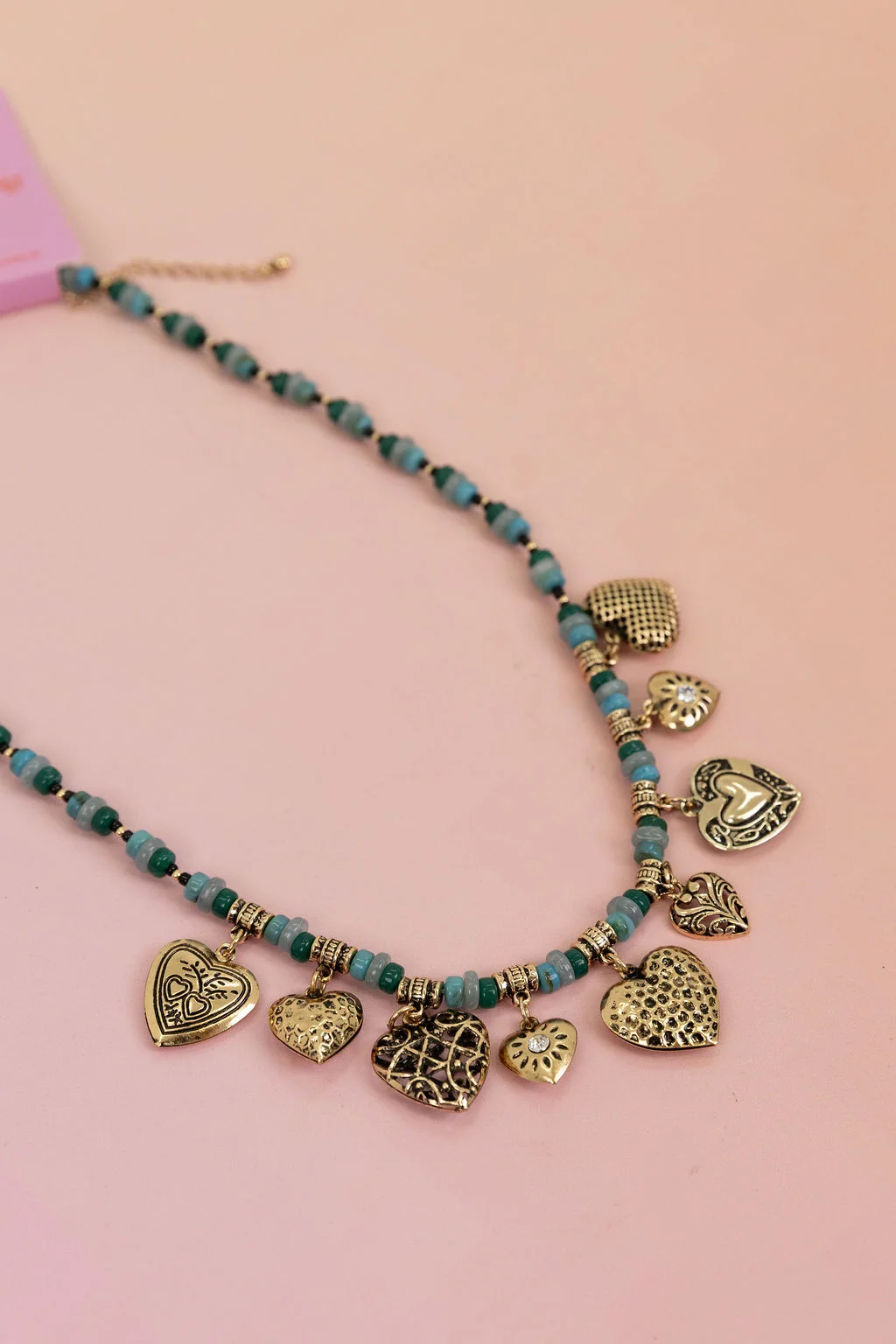 Hearts and Bead Charm Necklace