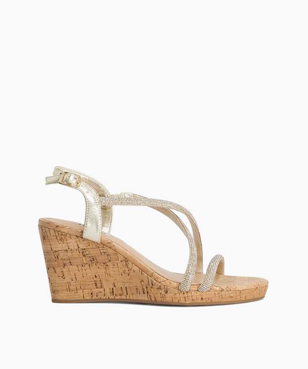 Kiikii Gold - Gold Cork Wedge Sandals