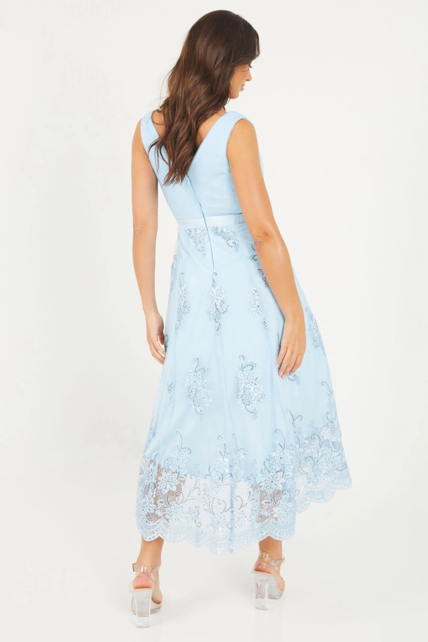 Quiz Blue Lace Dip Hem Dress