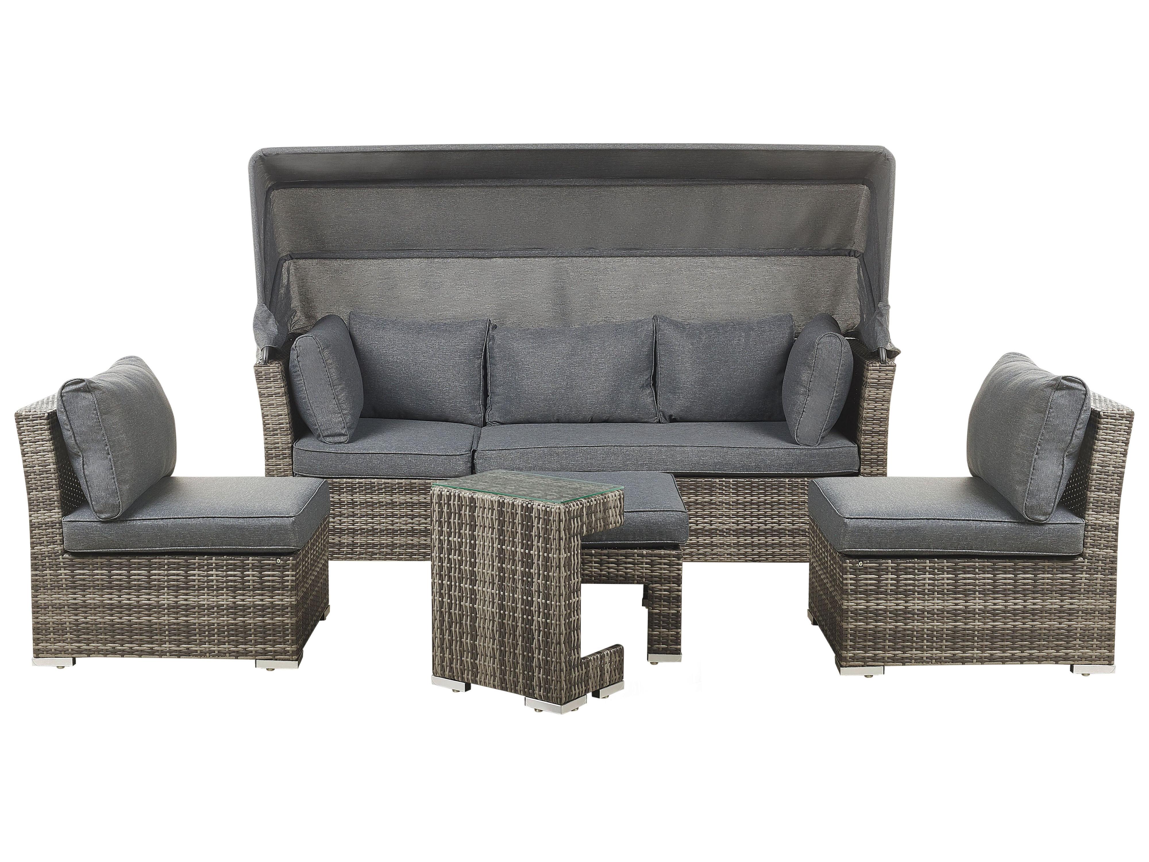 Garden Lounge Set with Table 6 Seater CORTE Modular PE Rattan Dark Brown