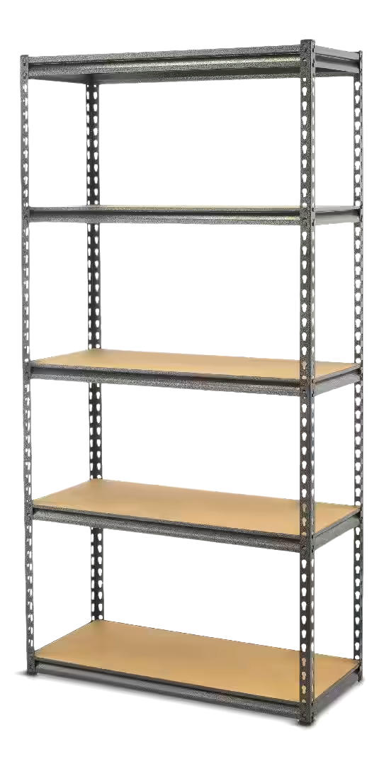 Mastercraft Adjustable 5-Shelf Steel Metal & Wood Storage Rack / Shelving Unit, 36 x 16 x 72-in