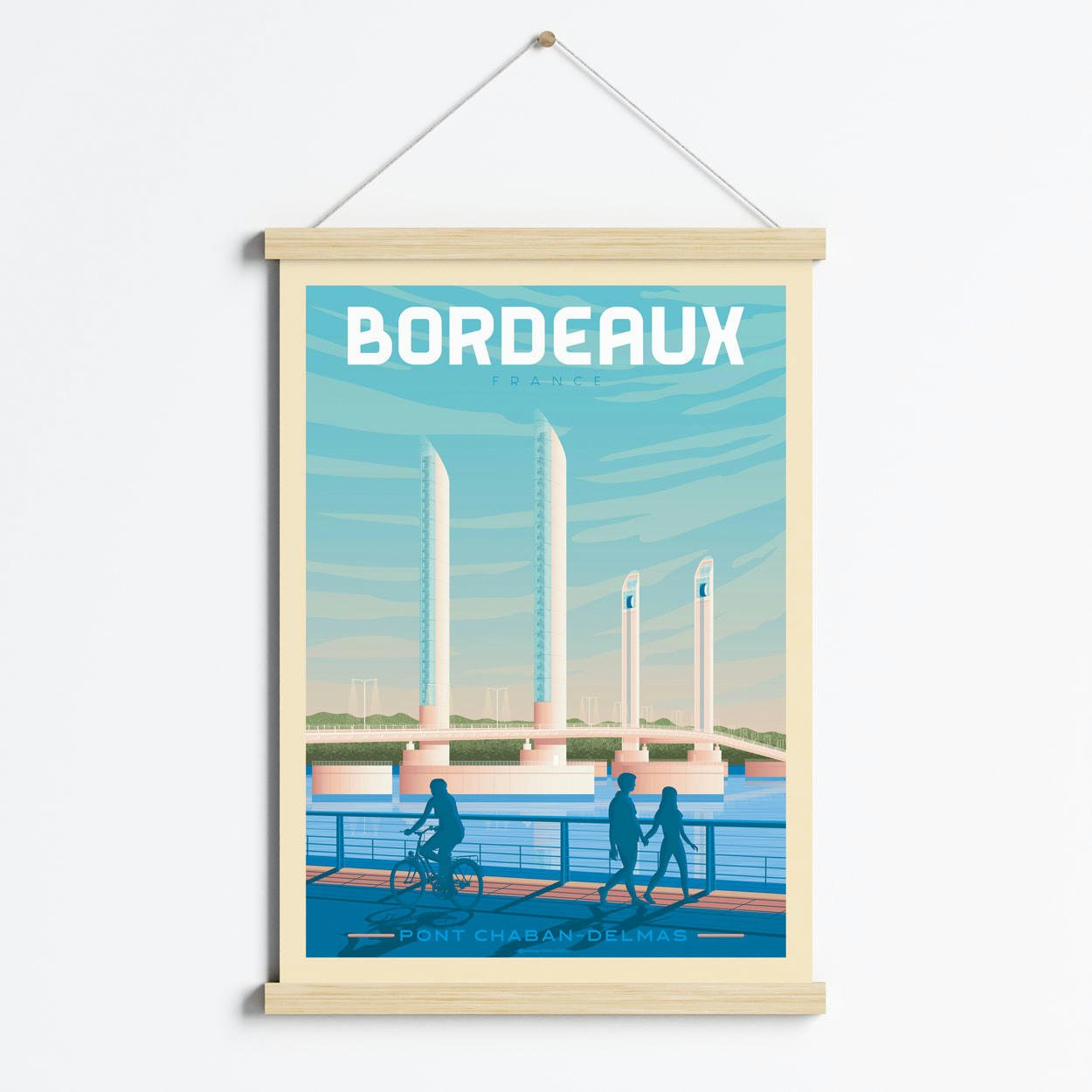 - Affiche Bordeaux France + Cadre Magnétique (Bois) 50x70 cm