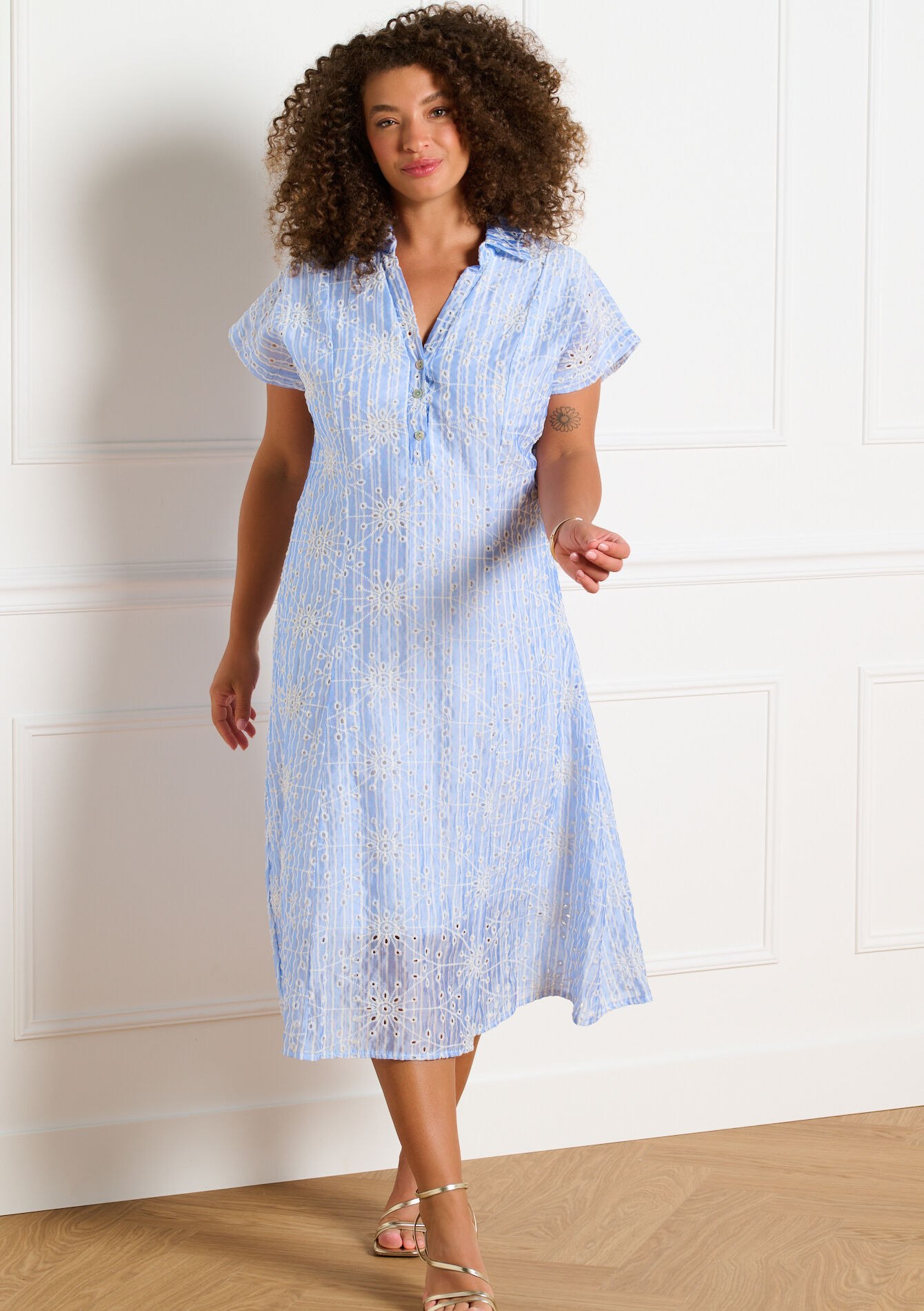 Midi jurk met borduursel