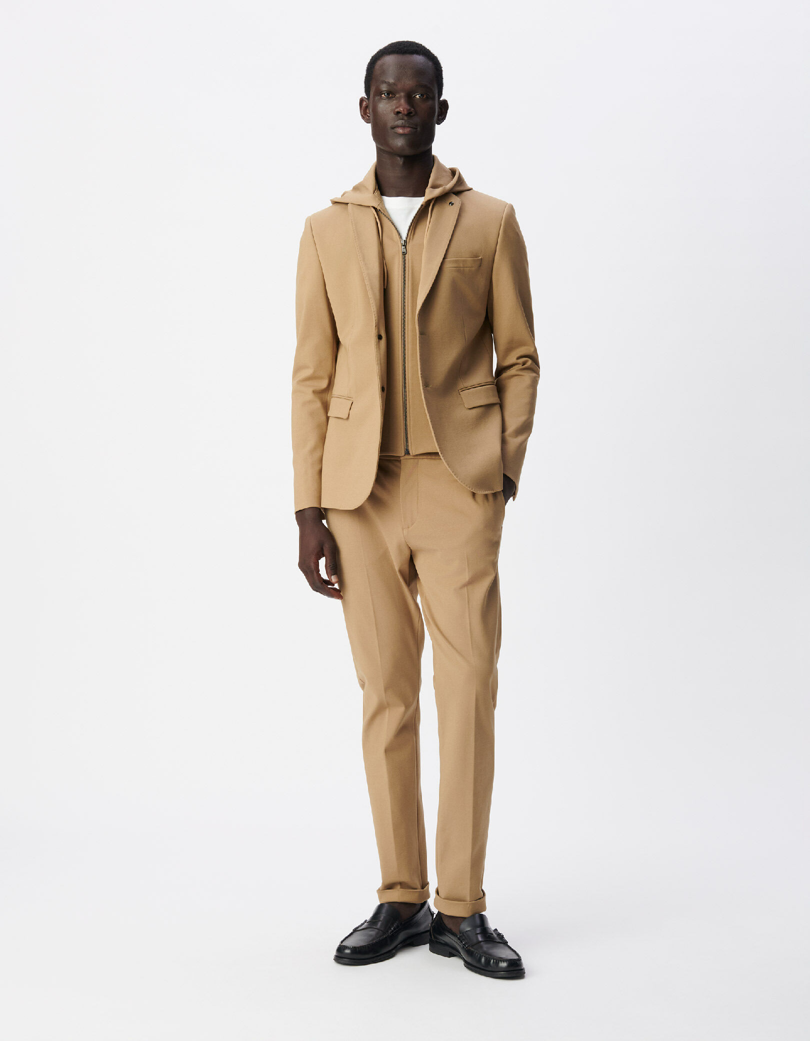 Veste de costume beige foncé maille parementure Homme