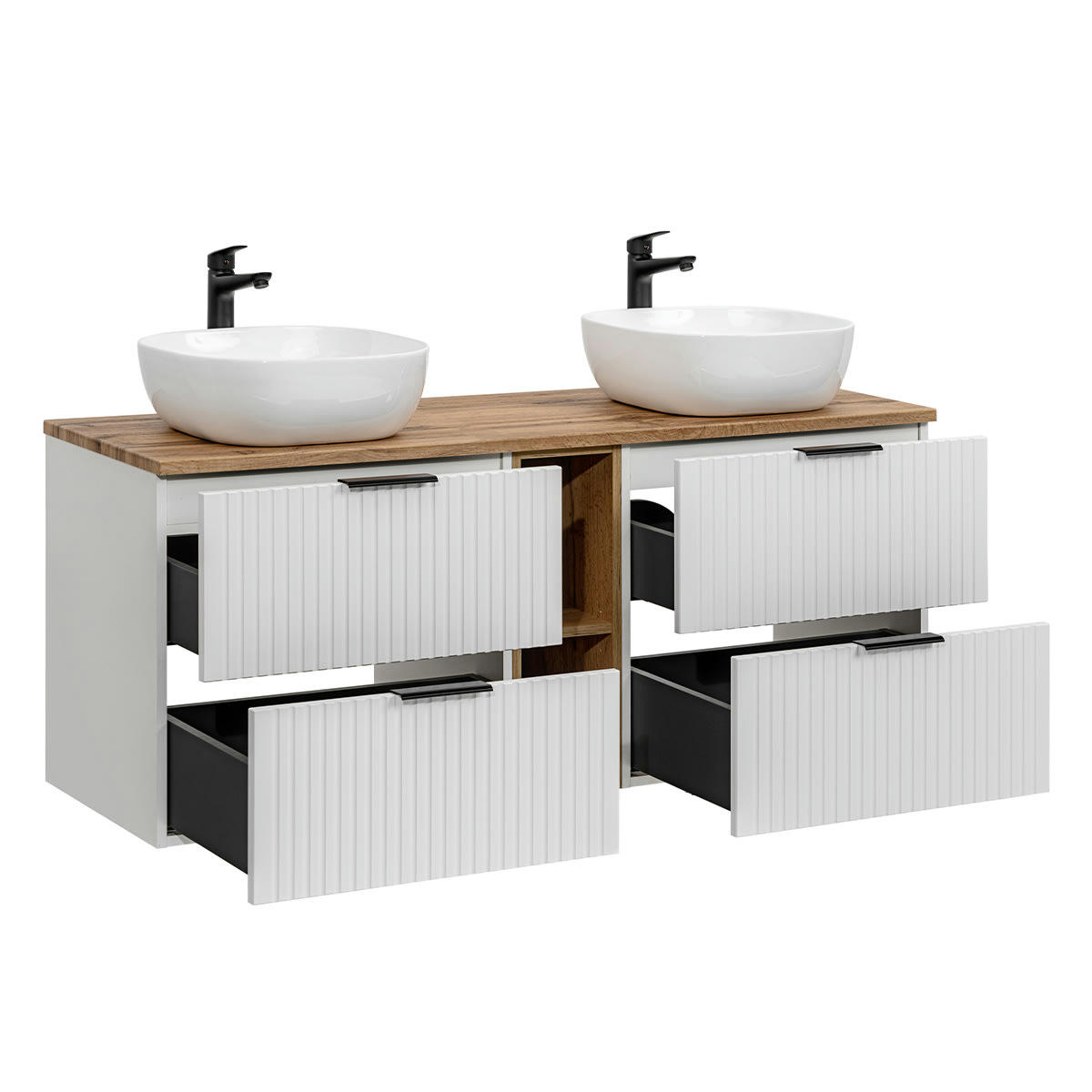 - Meuble double vasque 140cm 2 niches blanc
