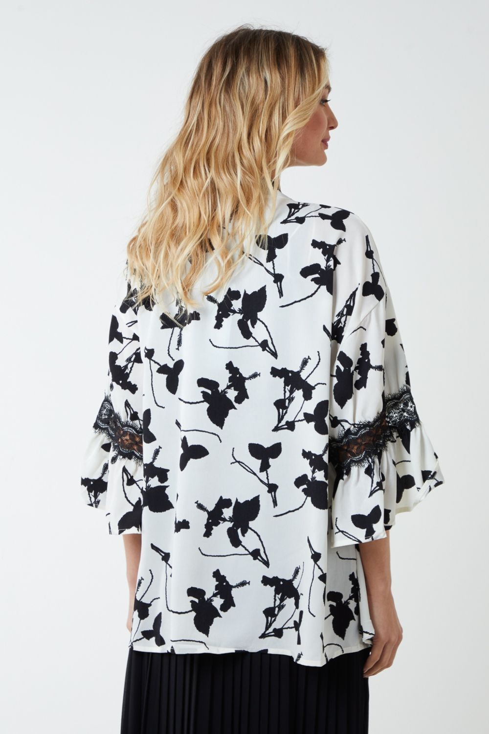 Blue Vanilla Kimono Top With Laced Sleeve