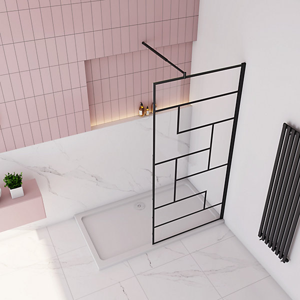 Paroi de douche à l'italienne 90x200cm avec barre de fixation 70-120cm,8mm verre anticalcaire,style atelier - Noir mat