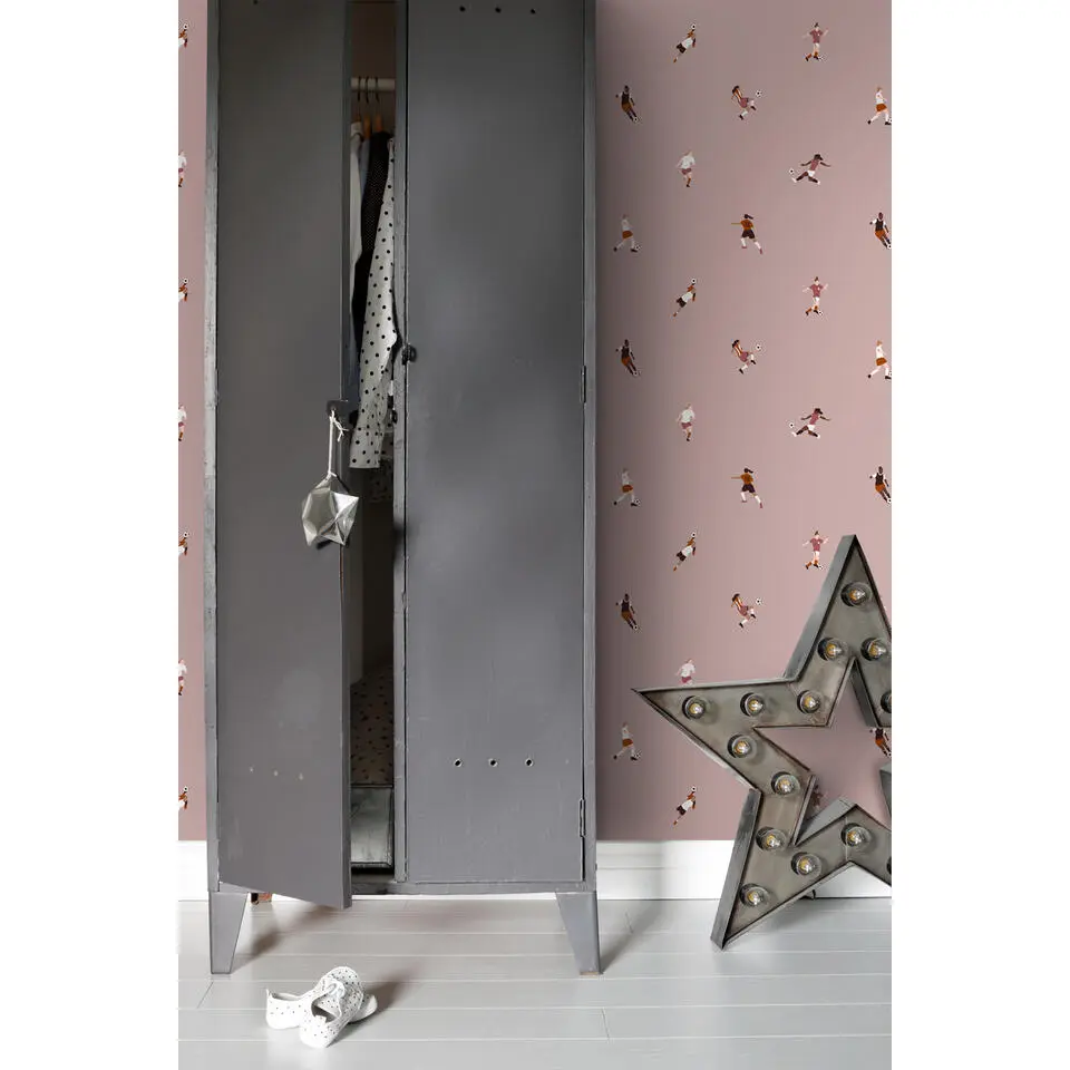 ESTAhome behang voetbalspeelsters oudroze - 50 x 900 cm