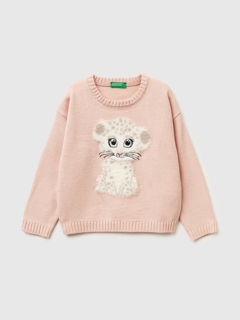Sweater with furry inlay