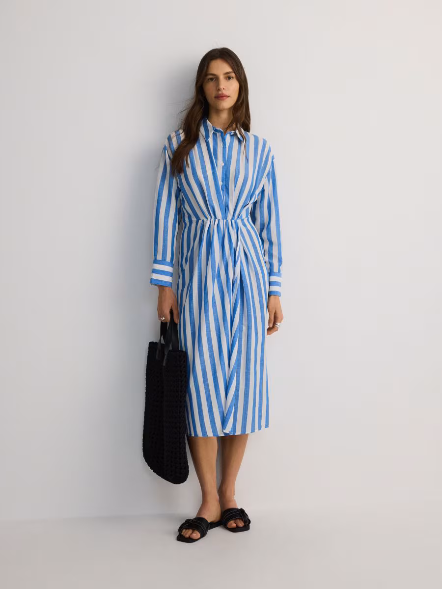 Lyocell Blend Midi Shirt Dress