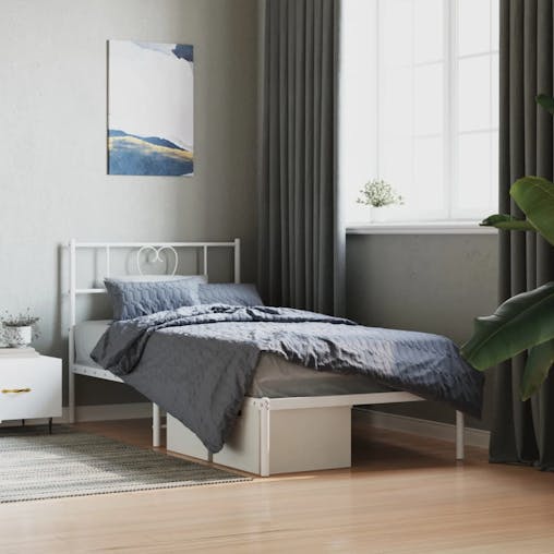 NNEVL Metal Bed Frame with Headboard White 107x203 cm
