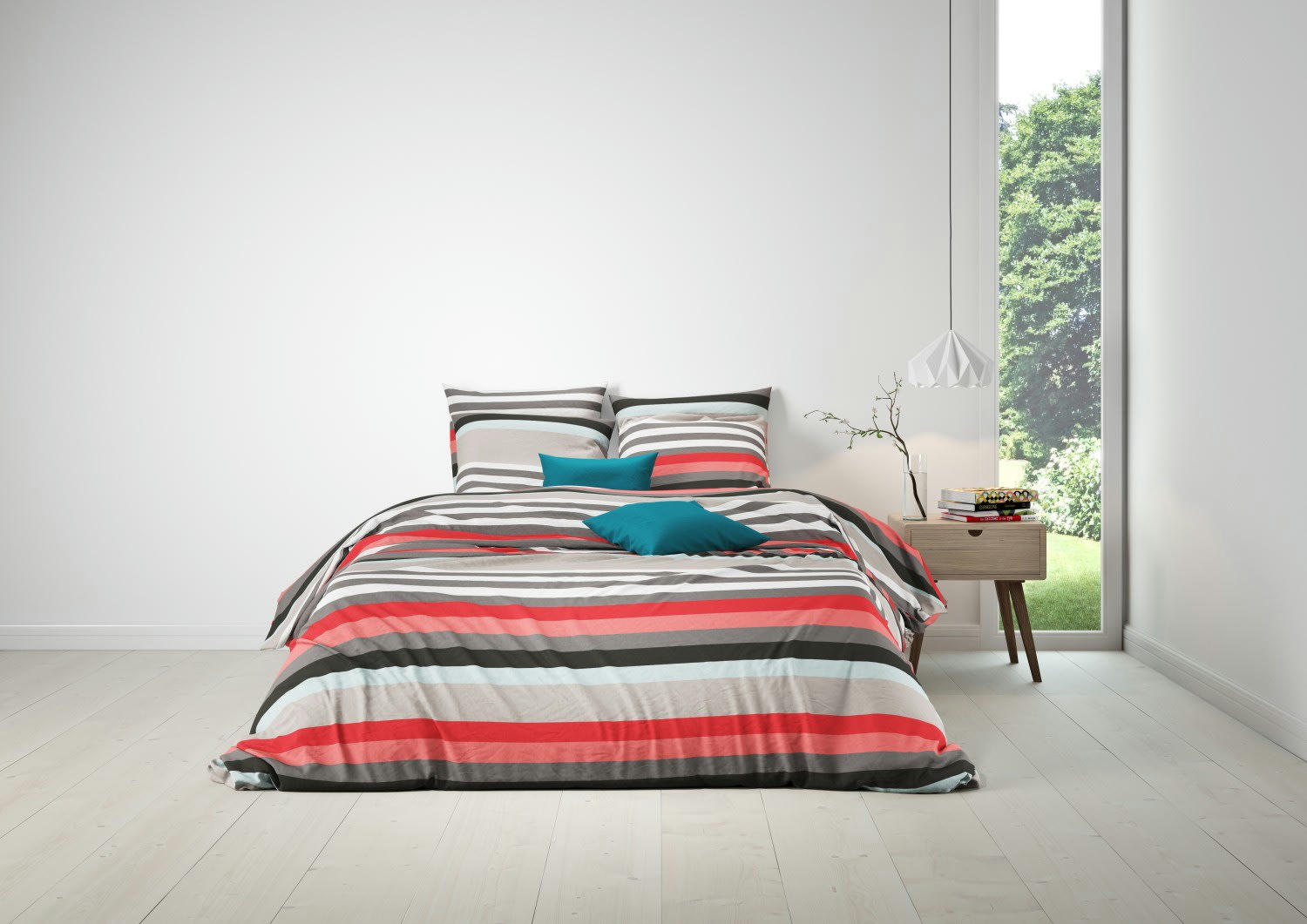STRIPE - Parure housse de couette coton gris 220x240 cm