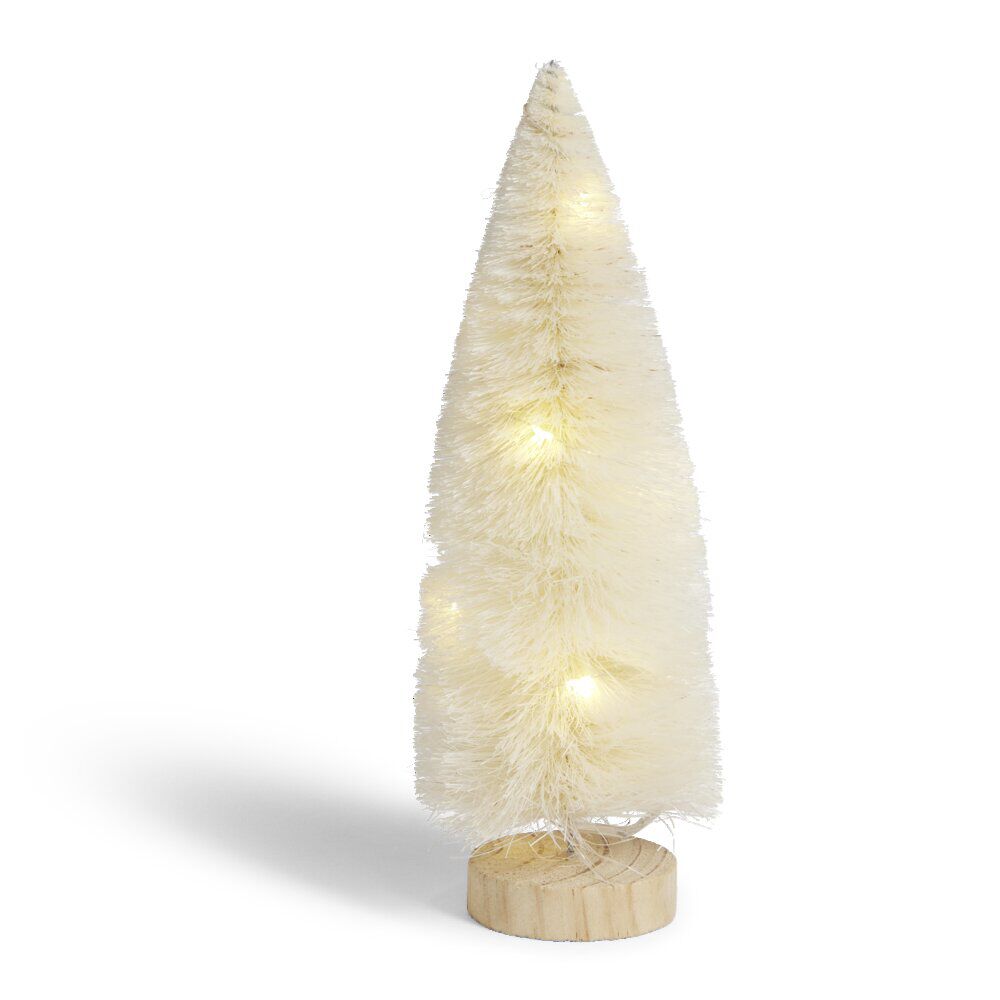 Décoration sapin blanc lumineux LED blanc chaud H24cm à piles
