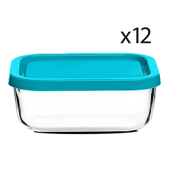 Lot de 12 boîte de conservation rectangulaire avec couvercle hermétique, frigoverre en verre - Longueur 13 x P 10 x Hauteur 6.6 cm