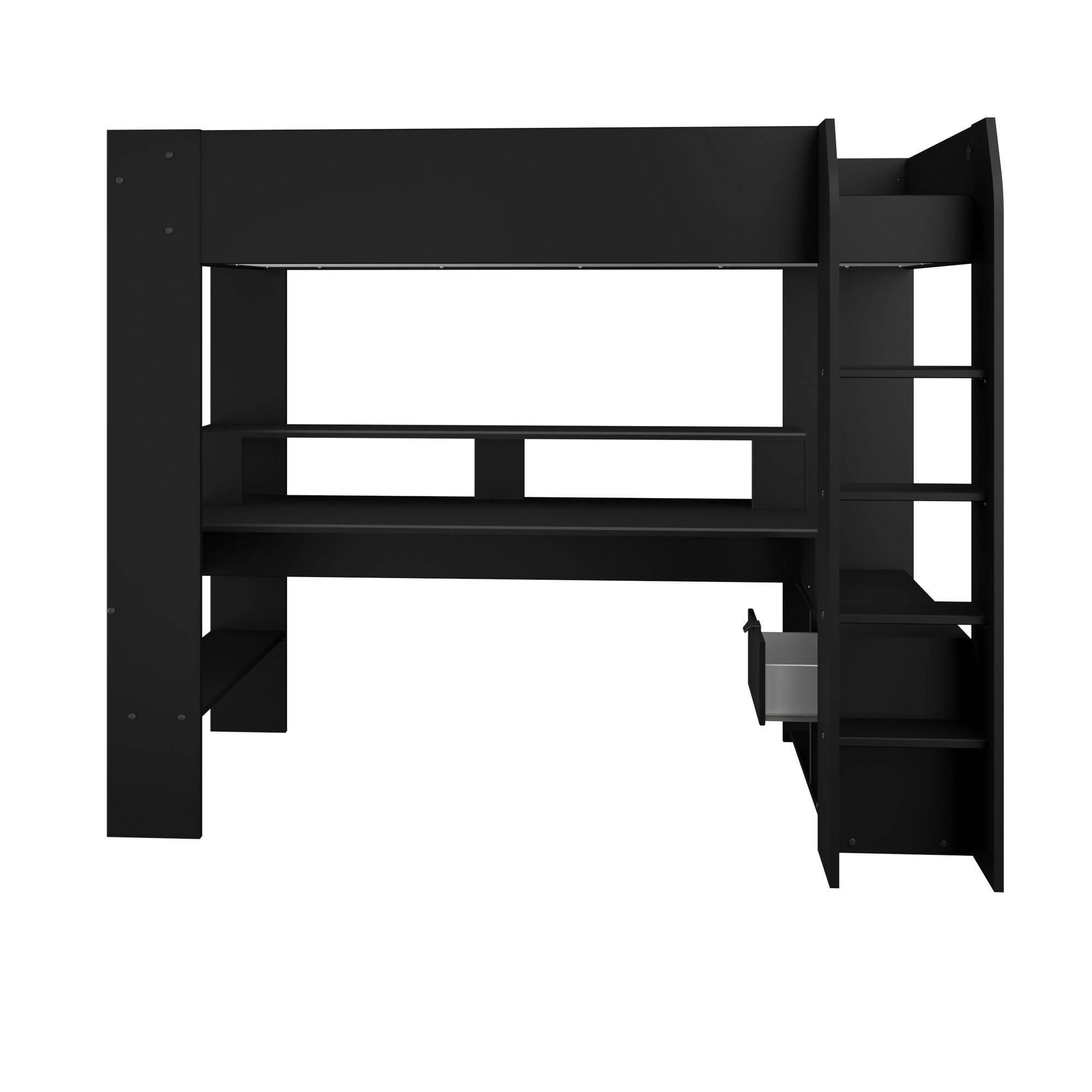 PHARELL - Lit mezzanine de gamer effet bois 90 x 200 cm