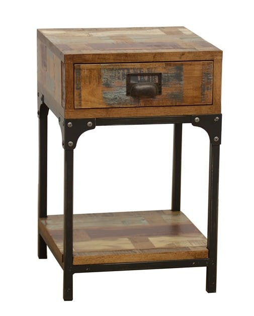 Table de Chevet / Bout de Canapé 1 tiroir, 1 plateau bas en Hévéa recyclé coloré et métal 35x35x55cm LOFT COLORS