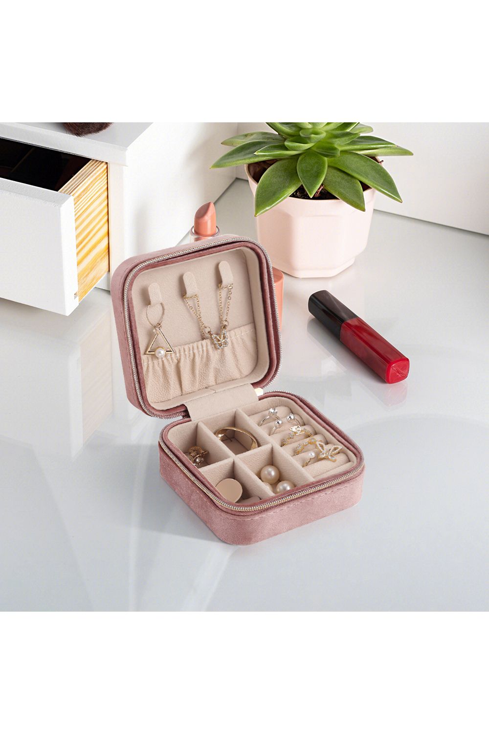 SHEONLY Pink Portable Travel Jewellery Box