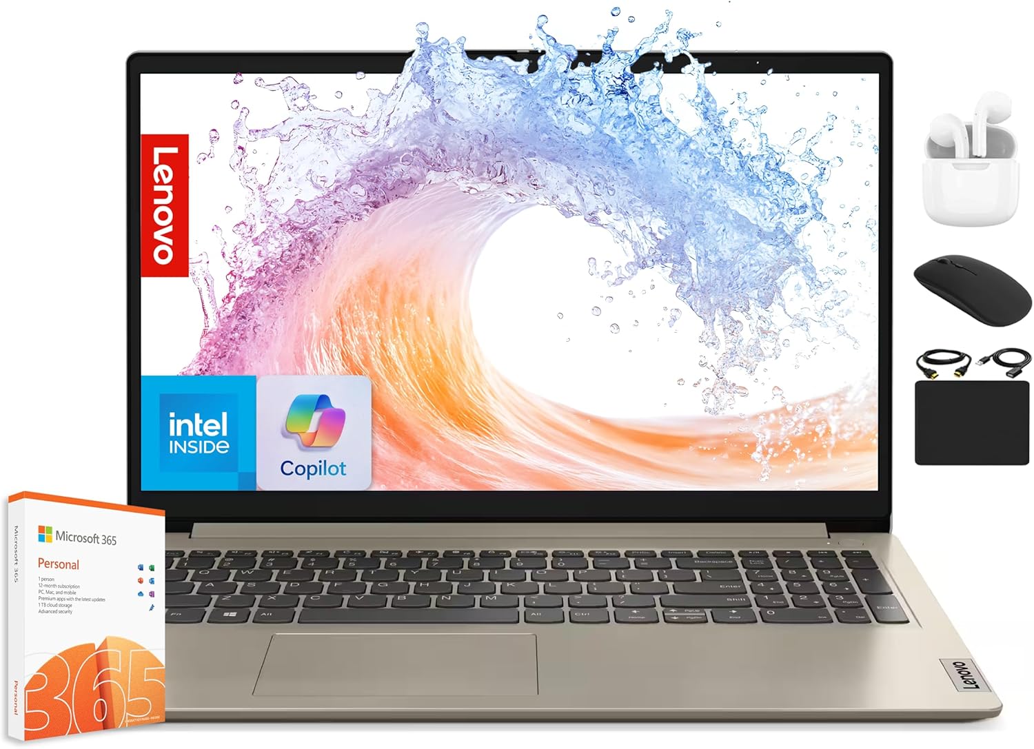 Lenovo IdeaPad Laptop for Business Student 2025, 15.6 Display, 12GB RAM +1.1GB Storage (500GB SSD +128GB eMMC +500GB Ext), Dual Intel Core Processor, WiFi 6, HubxcelAccessory, Office 365 1 Yr, Win 11