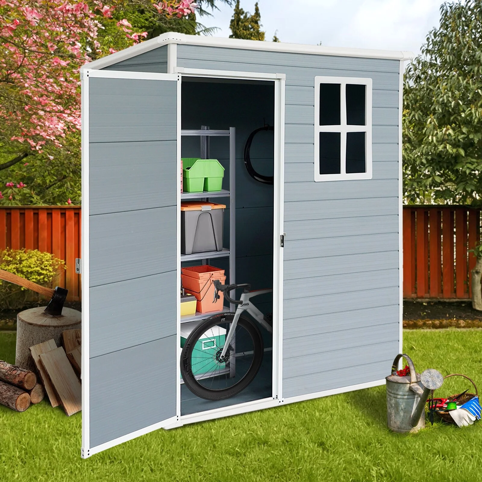 5 ft x 3 ft All-Weather Outdoor Plastic Storage Shed w/Floor & Window