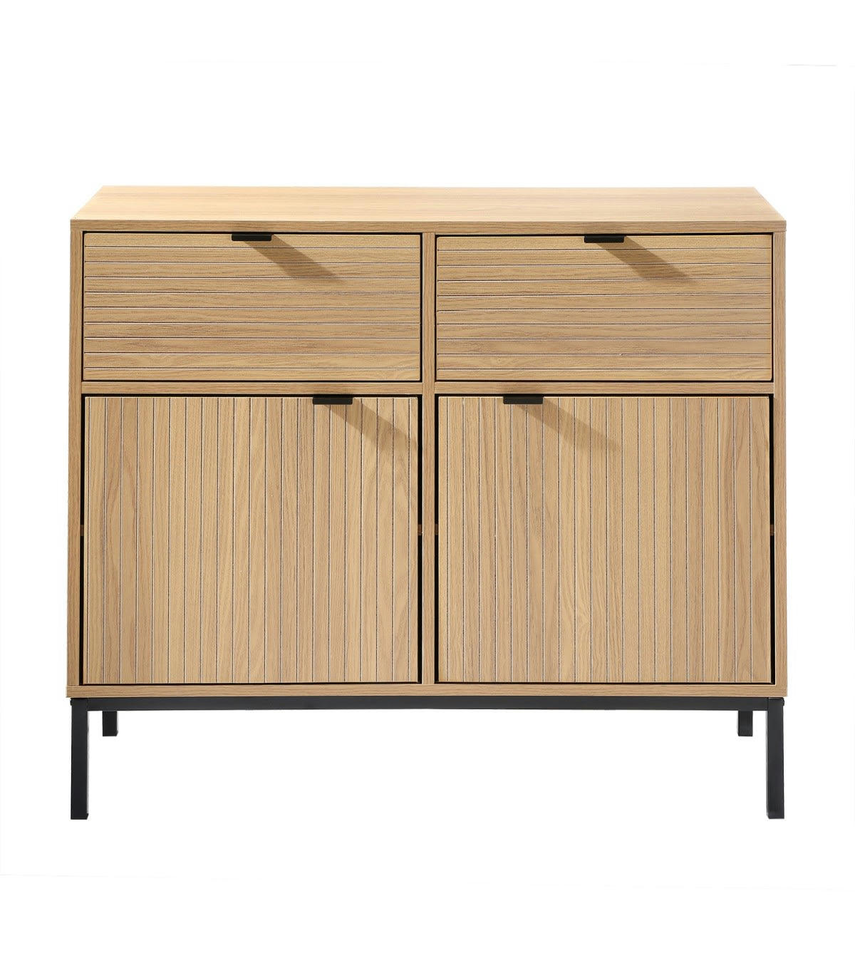 - Commode 2 Portes 2 Tiroirs Effet Bois L90 x H79 cm