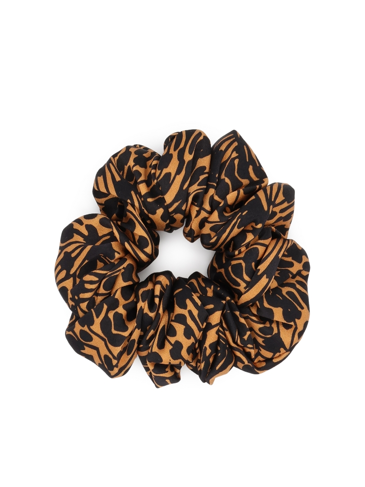 Patterned brown and black scrunchie