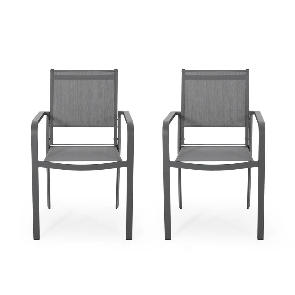 Madison Outdoor Modern Aluminum Dining Chair with Mesh Seat (Set of 2) by Christopher Knight Home