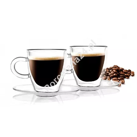 Zestaw 2 filiżanektermicznych ze spodkiem do espresso z podwójną ścianką 50 ml Vialli Design - Amo 3055