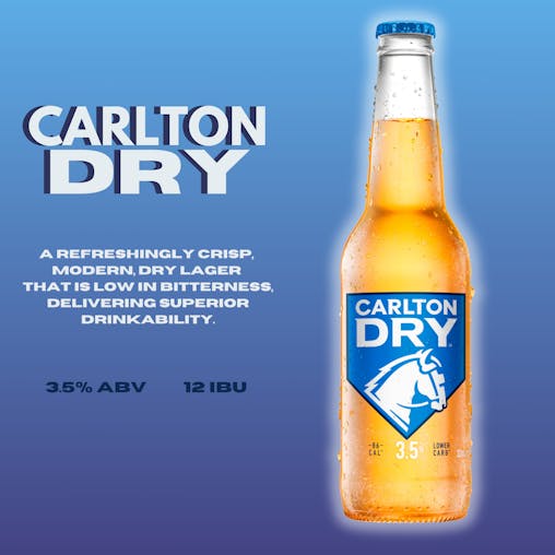 Carlton Dry 3.5%, Low Carb, Mid Strength Beer, Crisp & Refreshing Finish, Classic Australian Lager, 3.5% ABV, 330mL (Case of 24 Bottles)