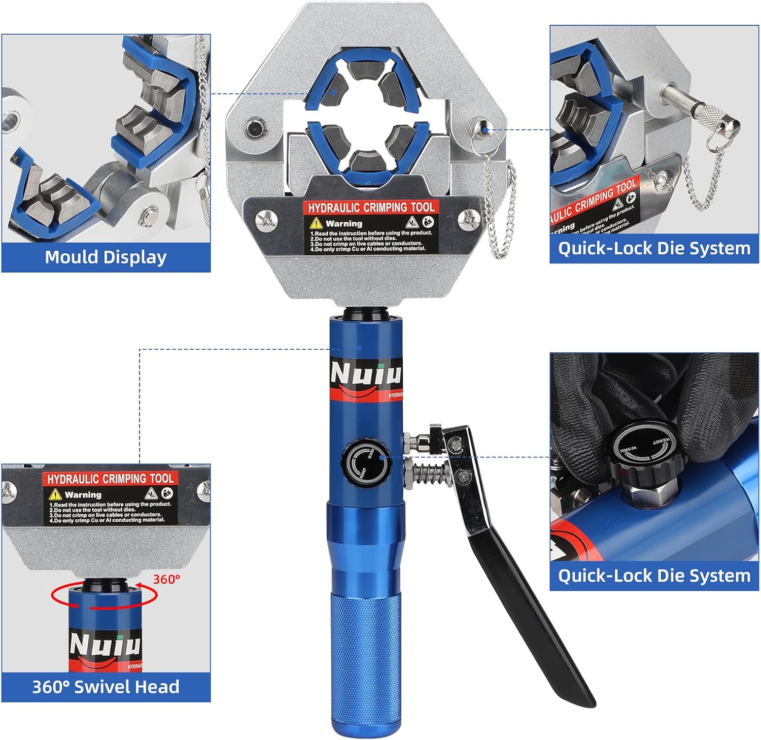 FS-7842A Hydraulic Hose Crimper Kit - 8T Handheld Crimping Tool w/Quick-Lock Dies, 7 Molds for Auto A/C, HVAC & Industrial Piping (3/8-7/8)