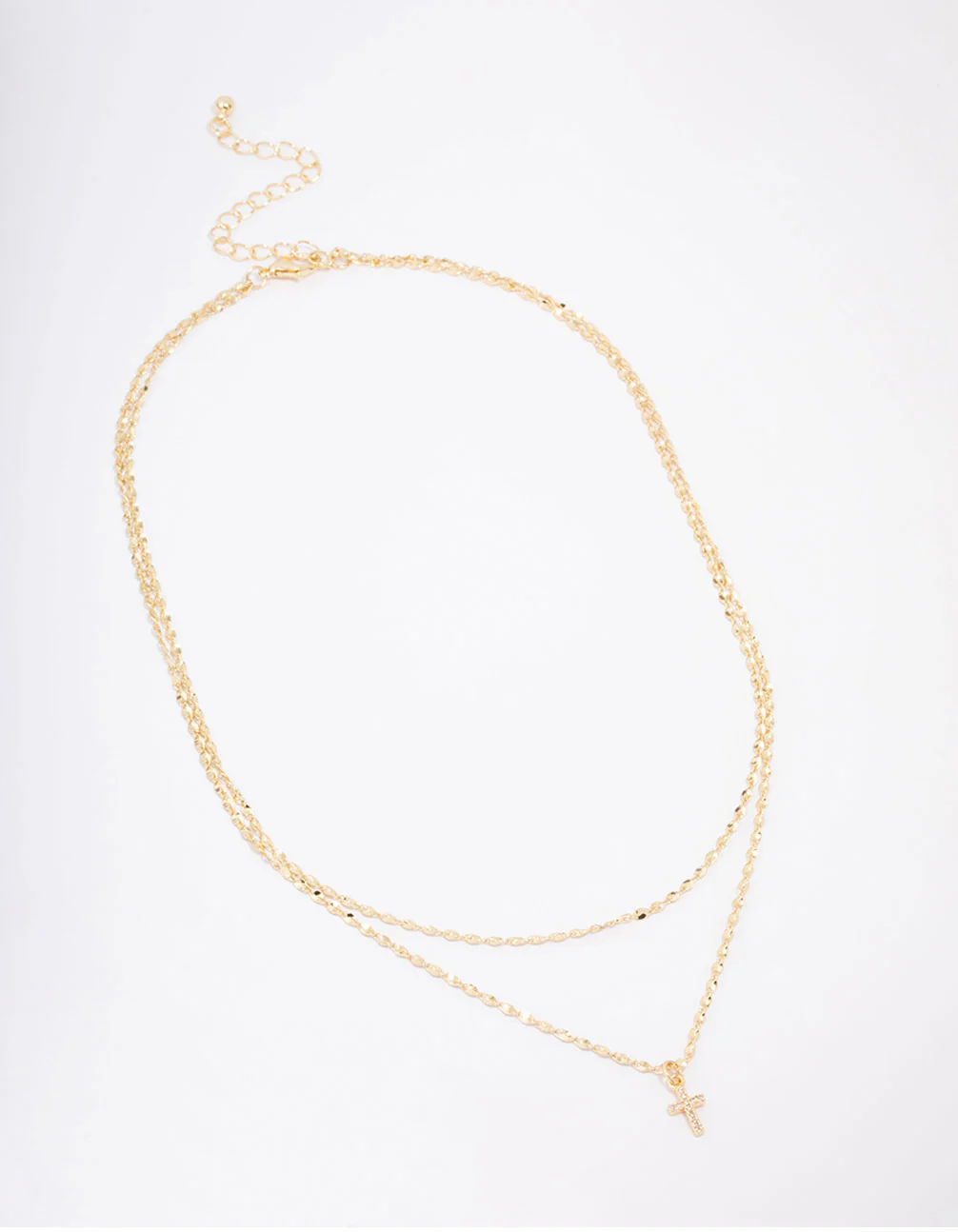 Gold Plated Cubic Zirconia Fine Cross Layered Necklace