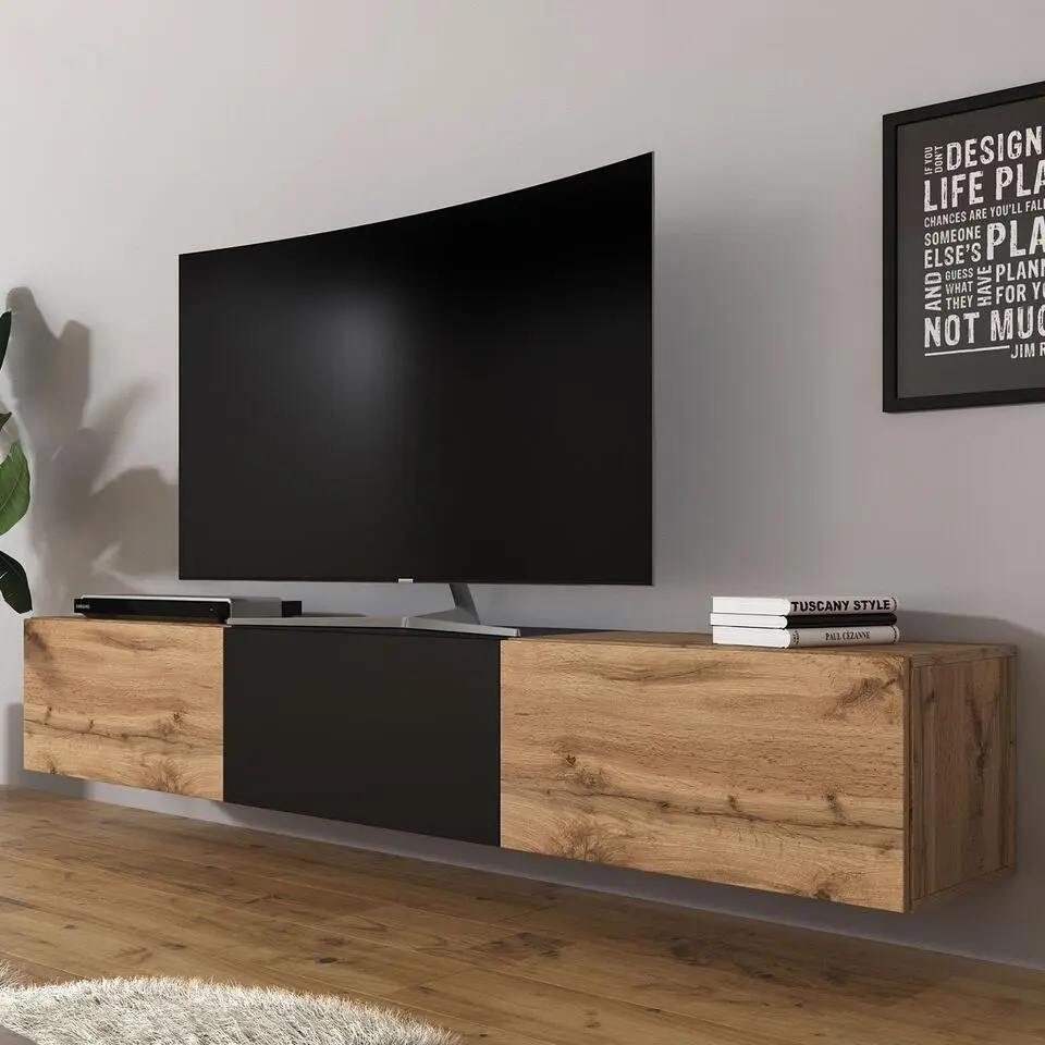 Meubella - TV-Meubel Bonzo - Eiken - Zwart - 180 cm