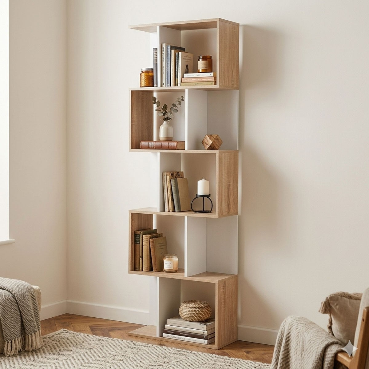 Calicosy - Boekenkast H180 cm - Hout en wit decor