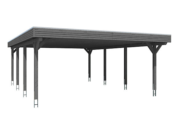 Carport SKAN HOLZ Spessart 611x846cm, bois lamellé-collé, traitement coloré gris ardoise