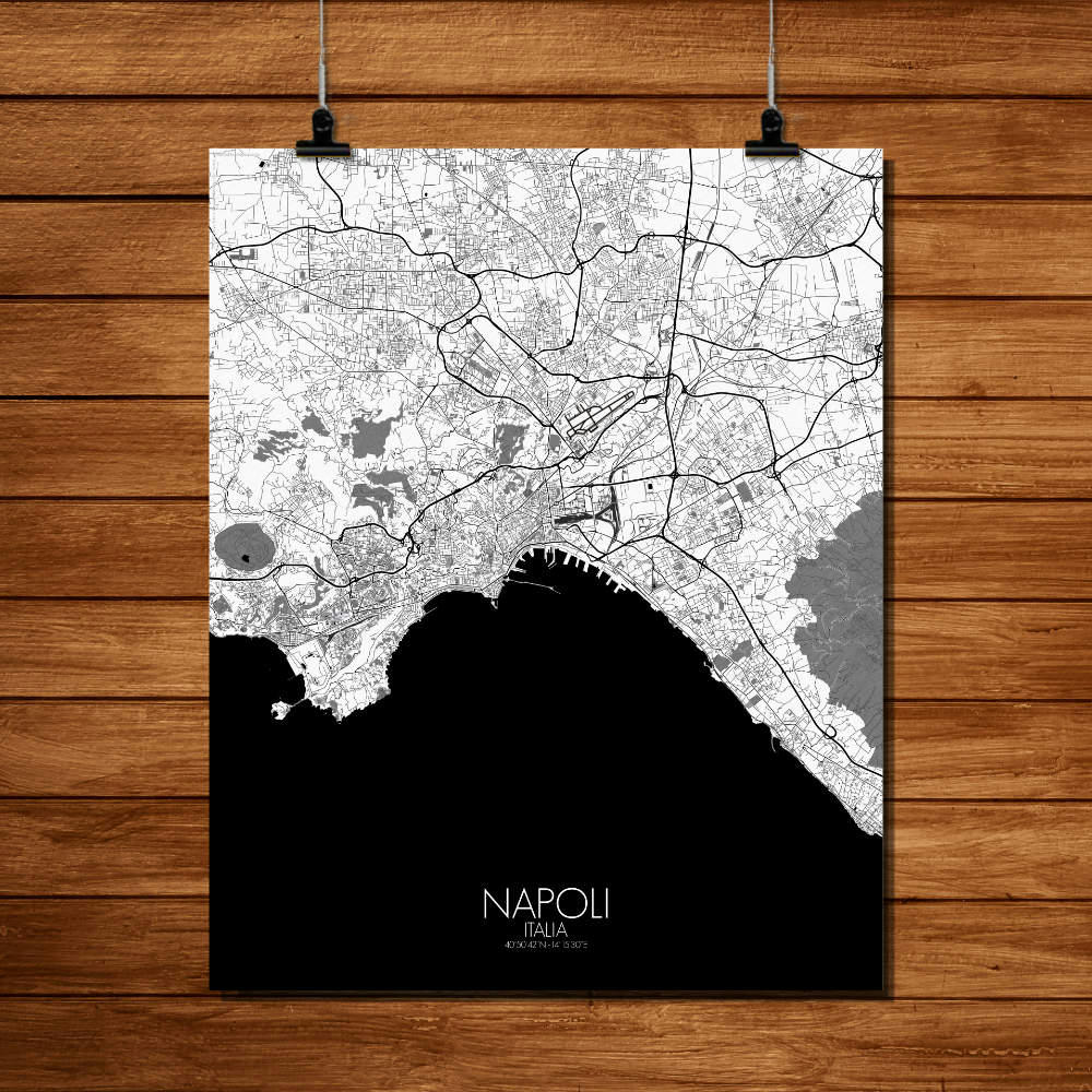 - Affiche Naples Carte N&B 40x50