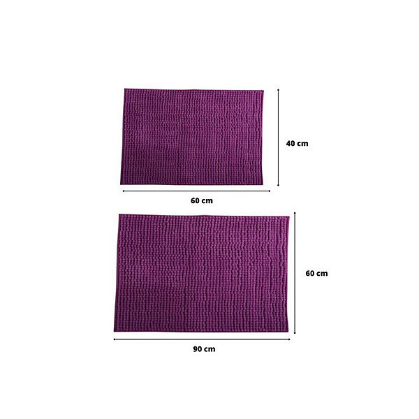 Lot de 2 Tapis de bain Microfibre CHENILLE Violet 40x60 et 60x90cm MSV