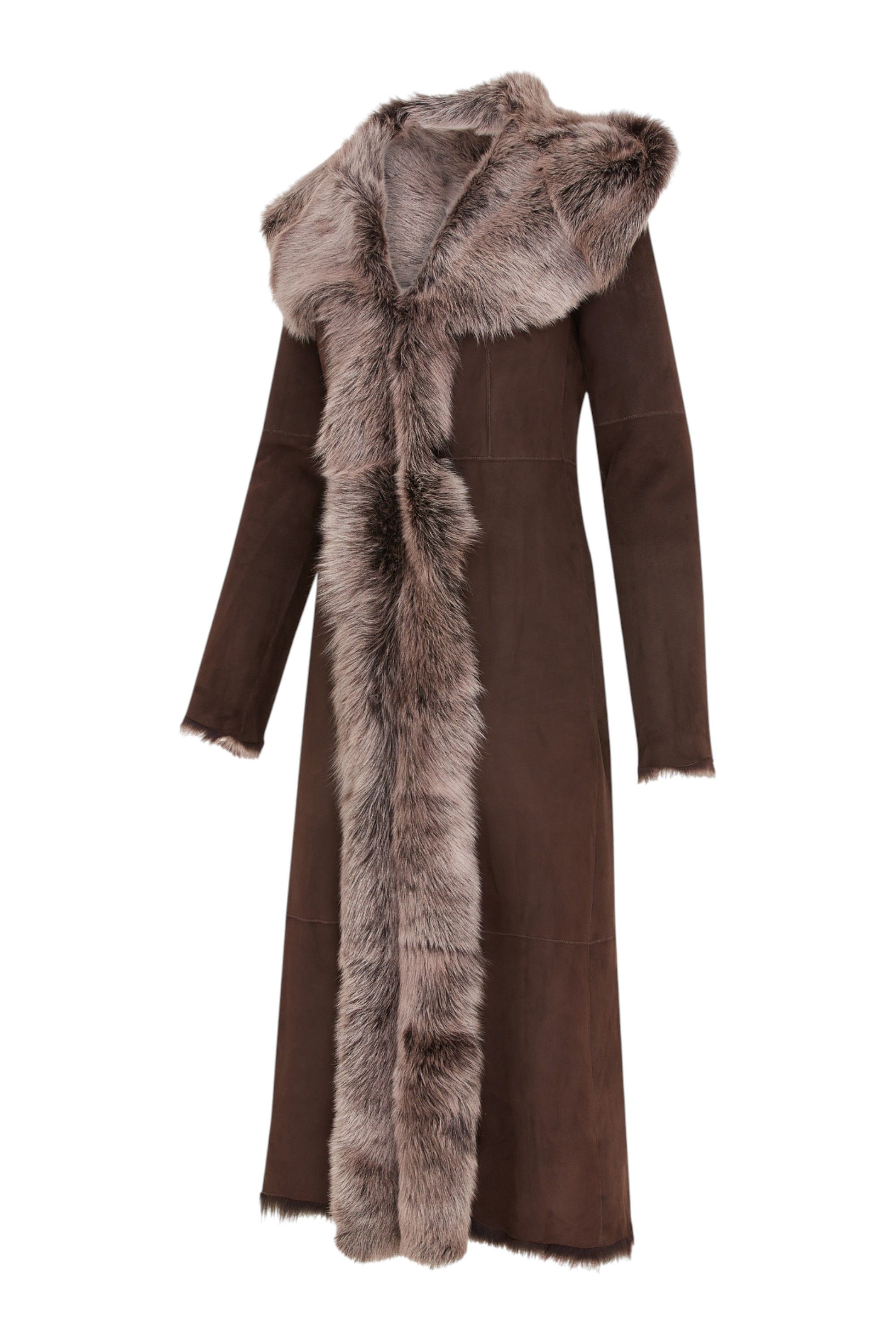 Infinity Leather Suede Toscana Sheepskin Hooded Trench Coat-Rushden