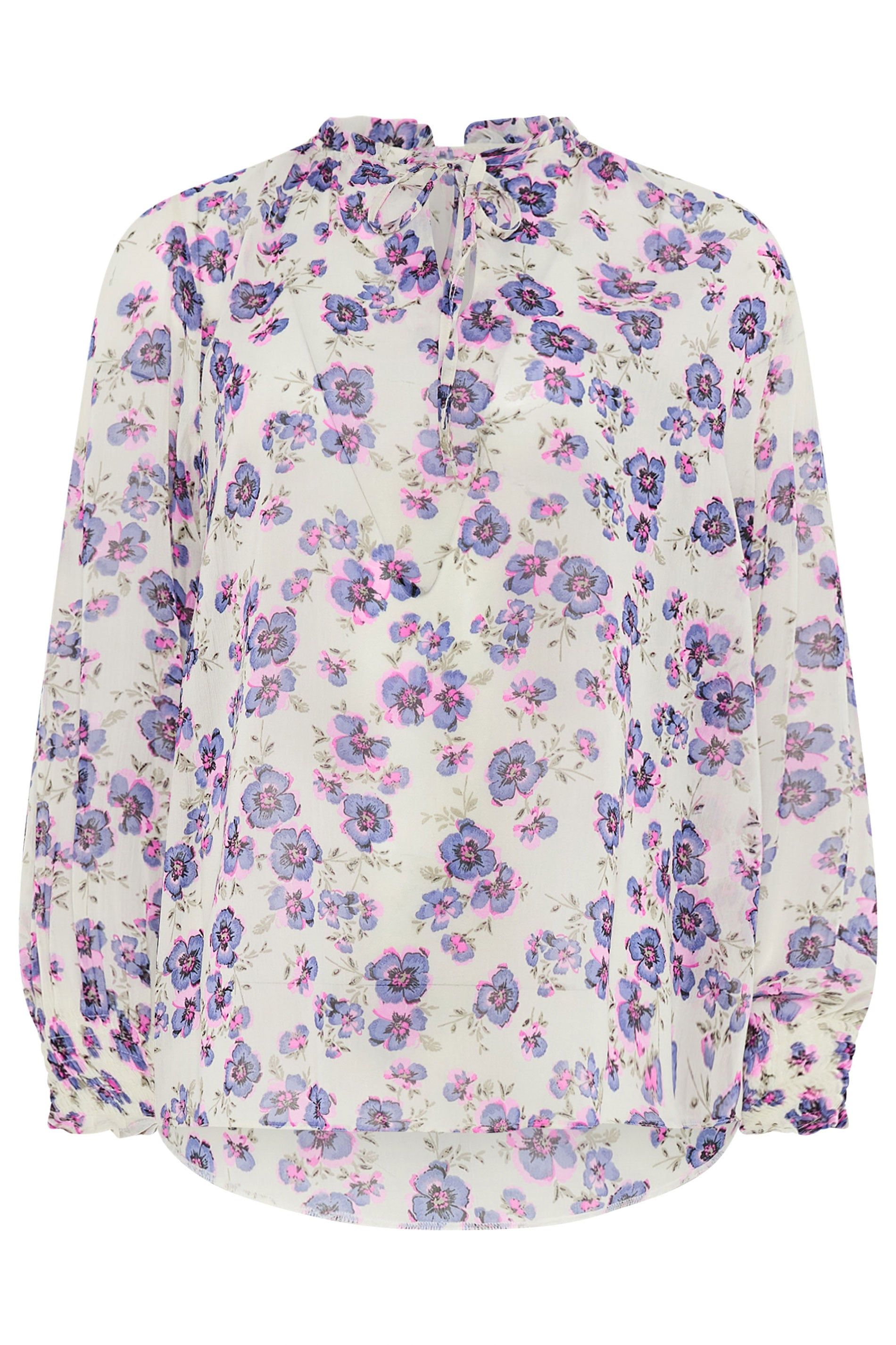 M&Co Floral Print Tie Neck Blouse