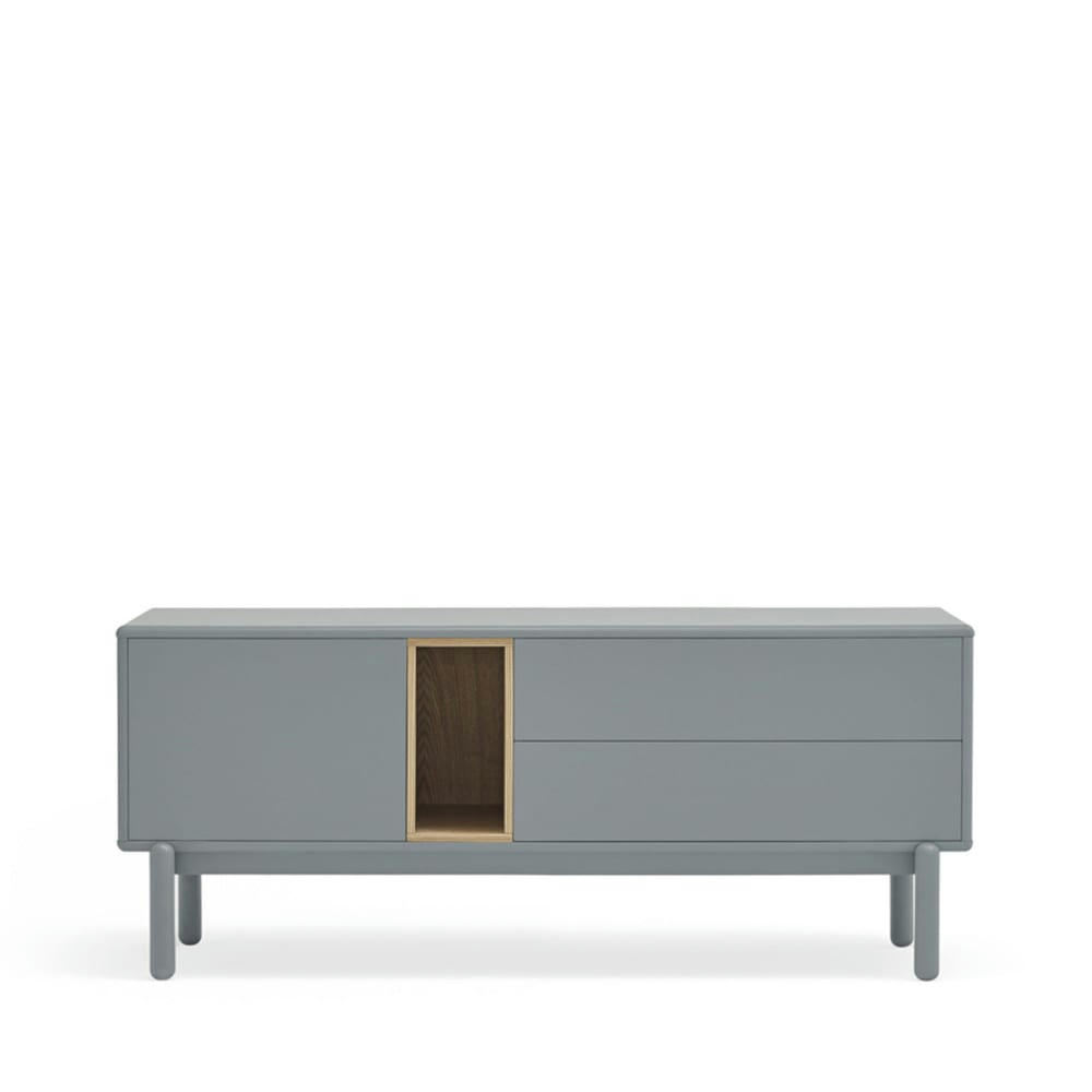 CORVO - Meuble tv 1 porte 1 niche et tiroir en bois L140cm gris perle