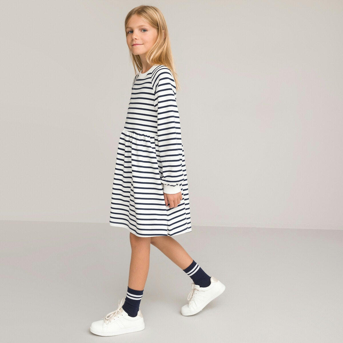 Robe manches longues rayée en molleton