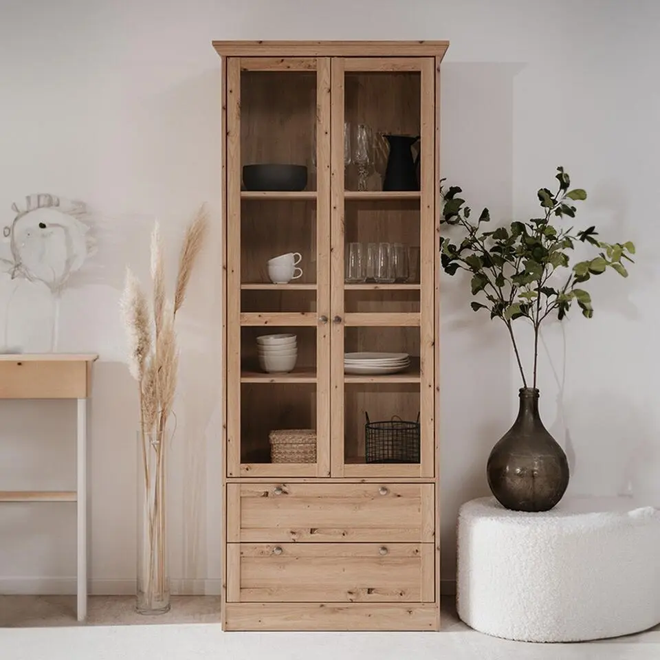 CALICOSY - Vitrinekast met 2 glazen deuren TIMBER - Eikenhout - 45x80x200 cm