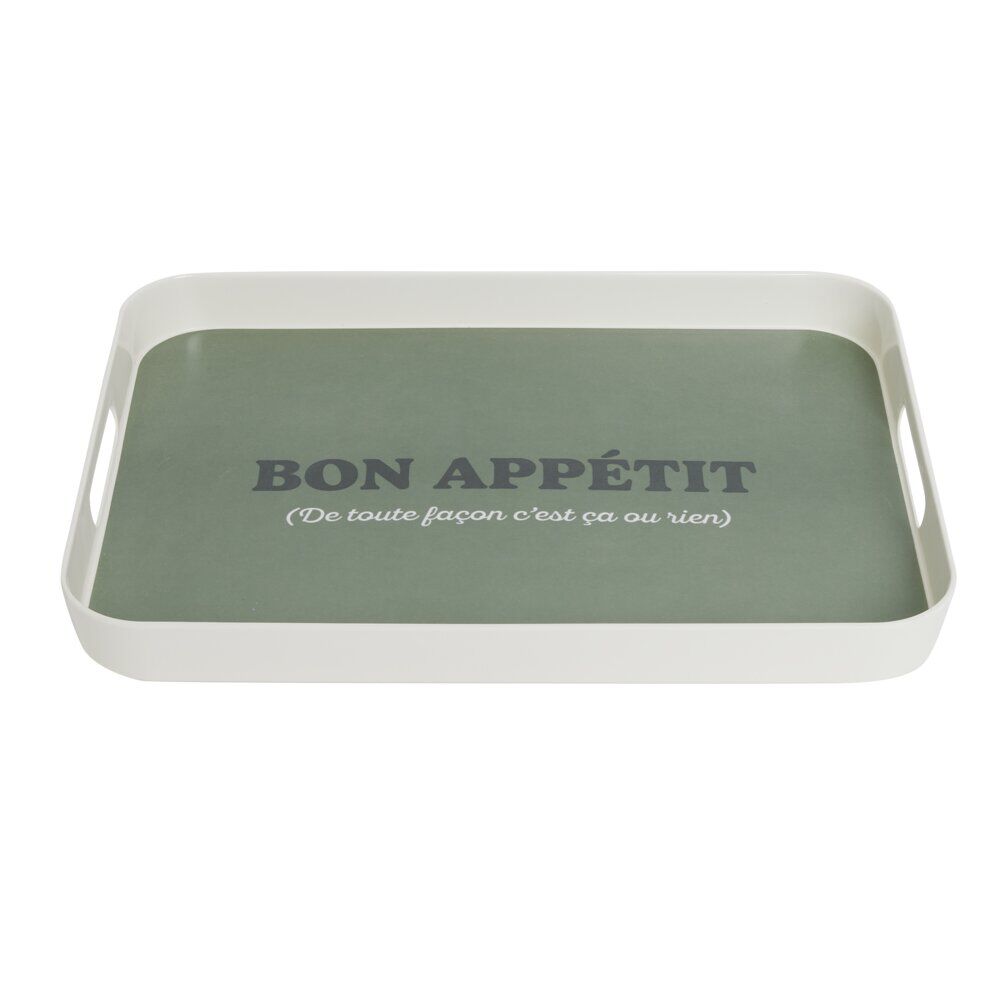 Plateau de service Bon appétit en mélaminé vert 29x39cm